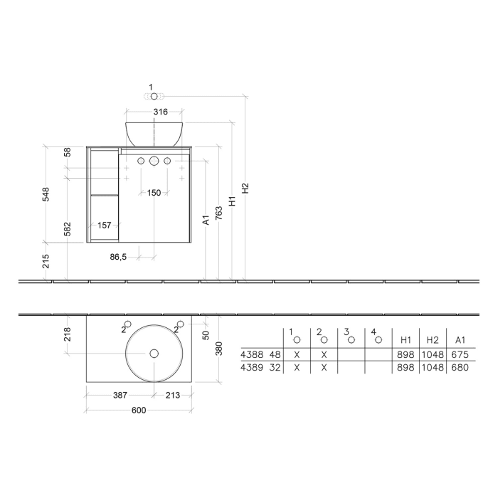 Villeroy & Boch Collaro Waschtischunterschrank 60 x 54,8 cm , mit 1 Tür, Anschlag rechts