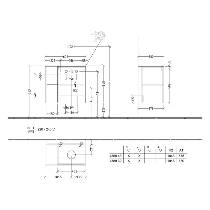 Villeroy & Boch Collaro Waschtischunterschrank 60 x 54,8 cm , mit LED-Beleuchtung, mit 1 Tür, Anschlag rechts