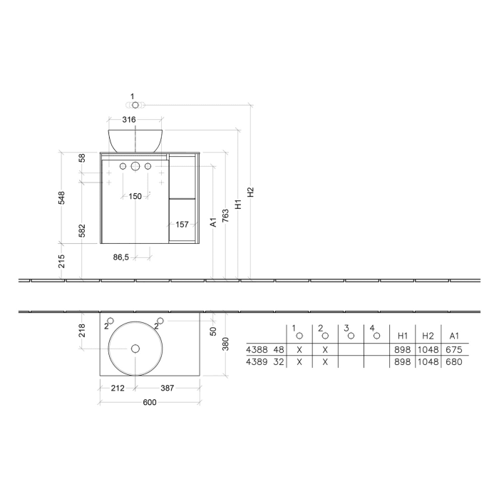 Villeroy & Boch Collaro Waschtischunterschrank 60 x 54,8 cm , mit 1 Tür, Anschlag links