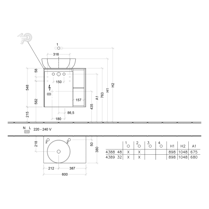 Villeroy & Boch Collaro Waschtischunterschrank 60 x 54,8 cm , mit LED-Beleuchtung, mit 1 Tür, Anschlag links