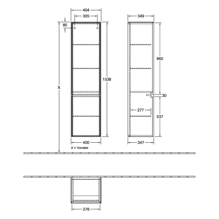 Villeroy & Boch Collaro Hochschrank 40,4 x 153,8 cm mit 2 Türen, Anschlag rechts