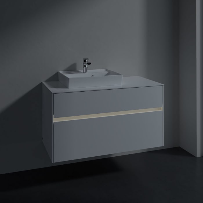 Villeroy & Boch Collaro Waschtischunterschrank 100 x 54,8 cm mit 2 Auszügen und LED Licht, für WT links