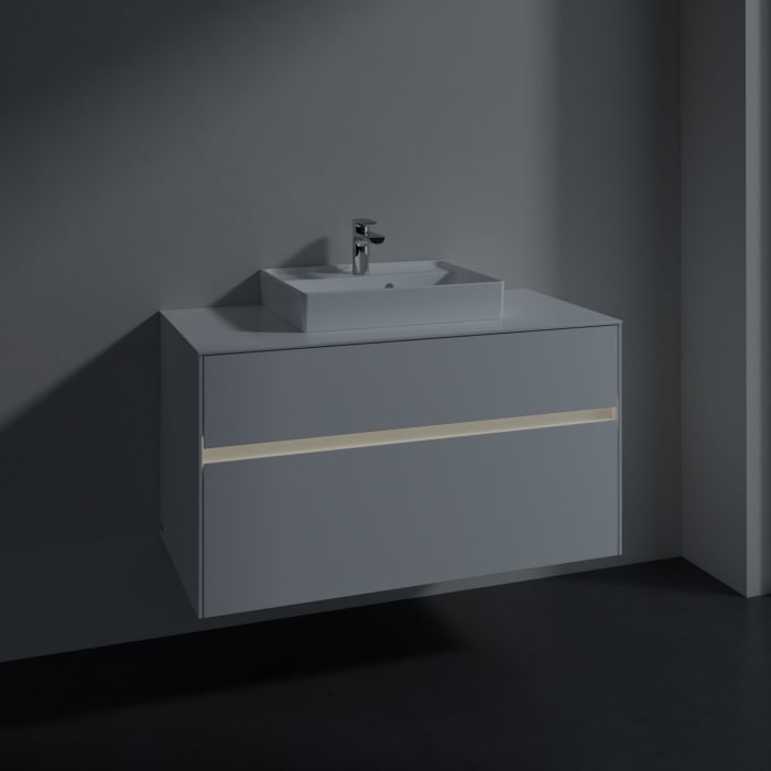 Villeroy & Boch Collaro Waschtischunterschrank 100 x 54,8 cm mit 2 Auszügen und LED Licht, für WT mittig