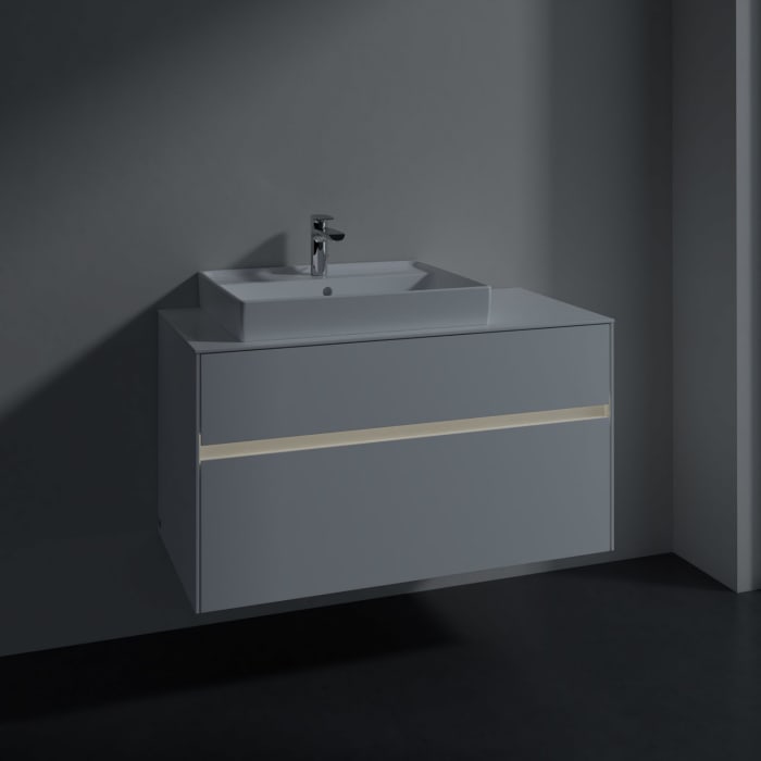 Villeroy & Boch Collaro Waschtischunterschrank 100 x 54,8 cm mit 2 Auszügen und LED Licht, für WT links