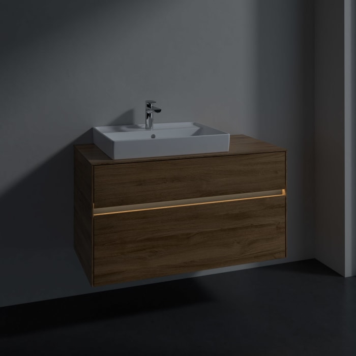 Villeroy & Boch Collaro Waschtischunterschrank 100 x 54,8 cm mit 2 Auszügen und LED Licht, für WT links
