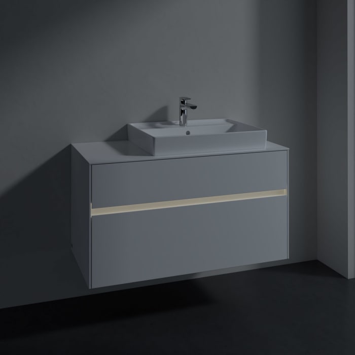 Villeroy & Boch Collaro Waschtischunterschrank 100 x 54,8 cm mit 2 Auszügen und LED Licht, für WT rechts