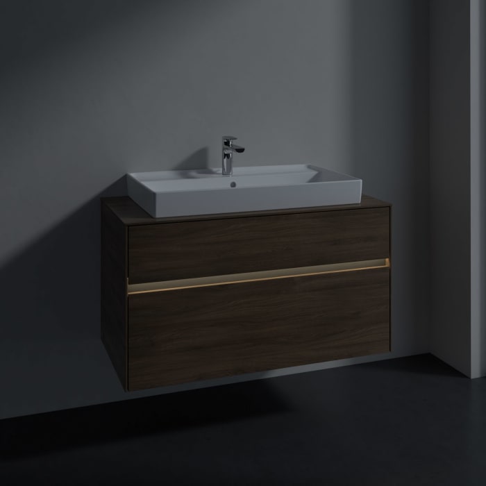 Villeroy & Boch Collaro Waschtischunterschrank 100 x 54,8 cm mit 2 Auszügen und LED Licht, für WT mittig