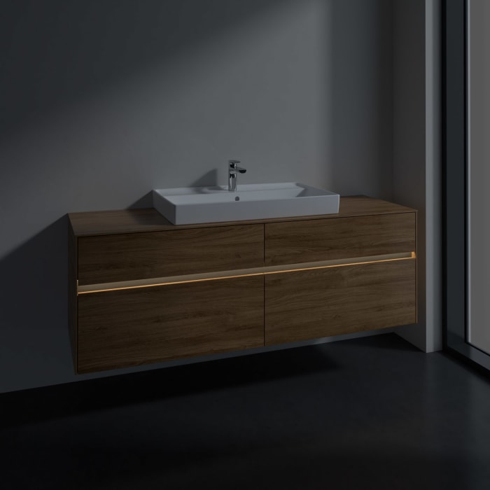 Villeroy & Boch Collaro Waschtischunterschrank 160 x 54,8 cm mit 4 Auszügen und LED Licht, für WT mittig