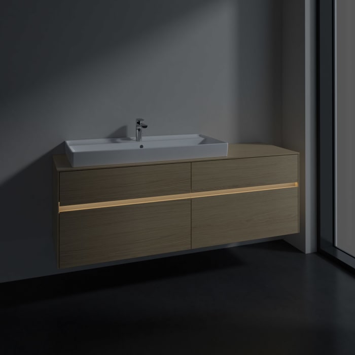 Villeroy & Boch Collaro Waschtischunterschrank 160 x 54,8 cm mit 4 Auszügen und LED Licht, für WT links