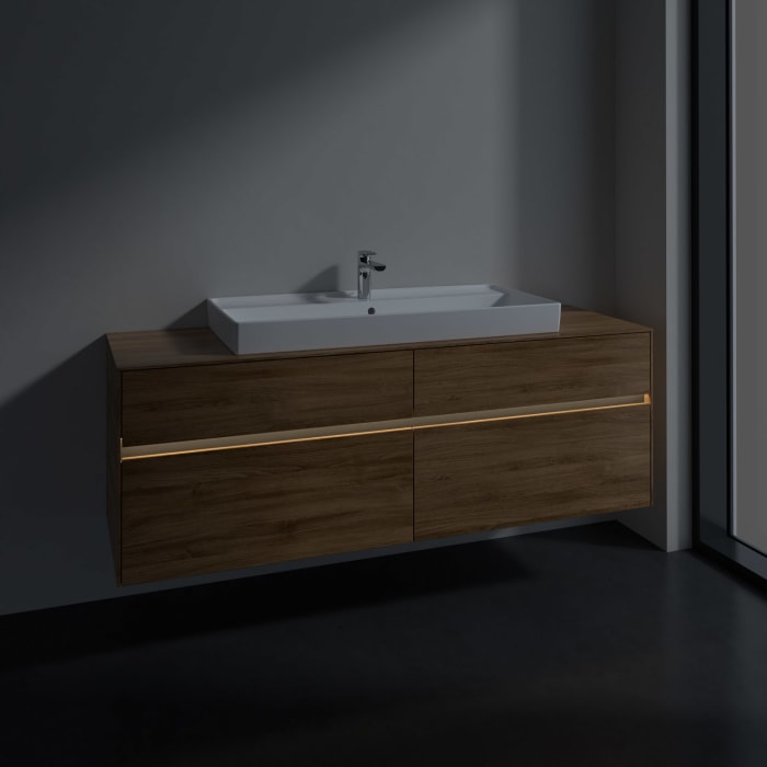 Villeroy & Boch Collaro Waschtischunterschrank 160 x 54,8 cm mit 4 Auszügen und LED Licht, für WT mittig