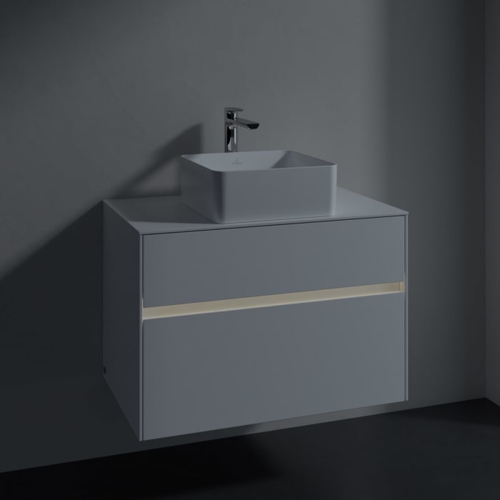 Villeroy & Boch Collaro Waschtischunterschrank 80 x 54,8 cm mit 2 Auszügen und LED Licht, für WT mittig