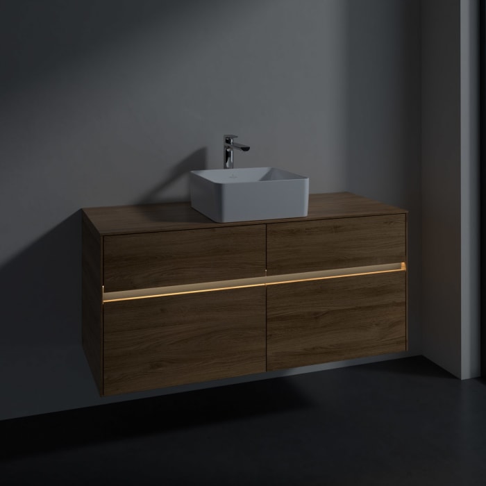 Villeroy & Boch Collaro Waschtischunterschrank 120 x 54,8 cm mit 4 Auszügen und LED Licht, für WT mittig