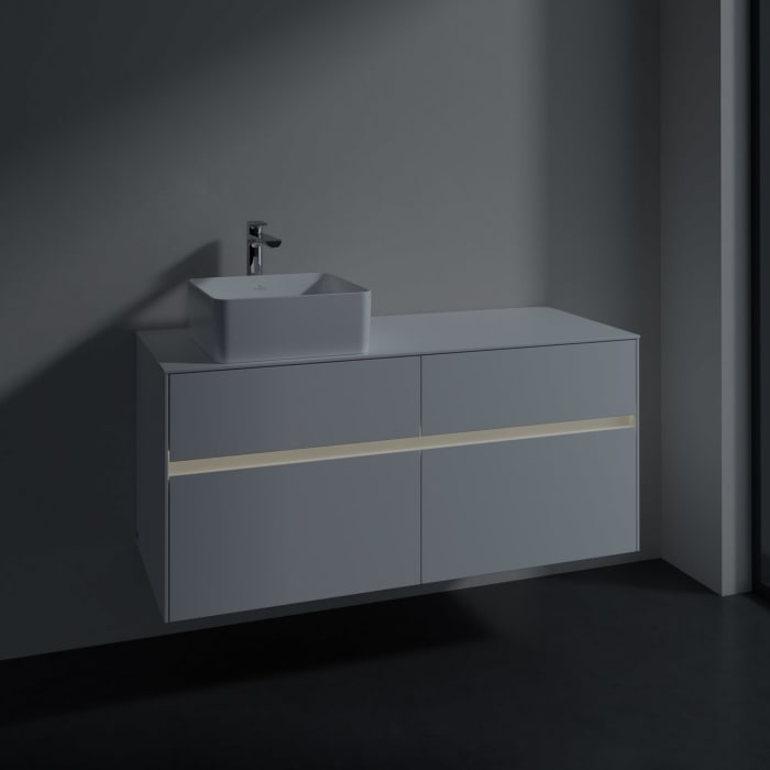 Villeroy & Boch Collaro Waschtischunterschrank 120 x 54,8 cm mit 4 Auszügen und LED Licht, für WT links