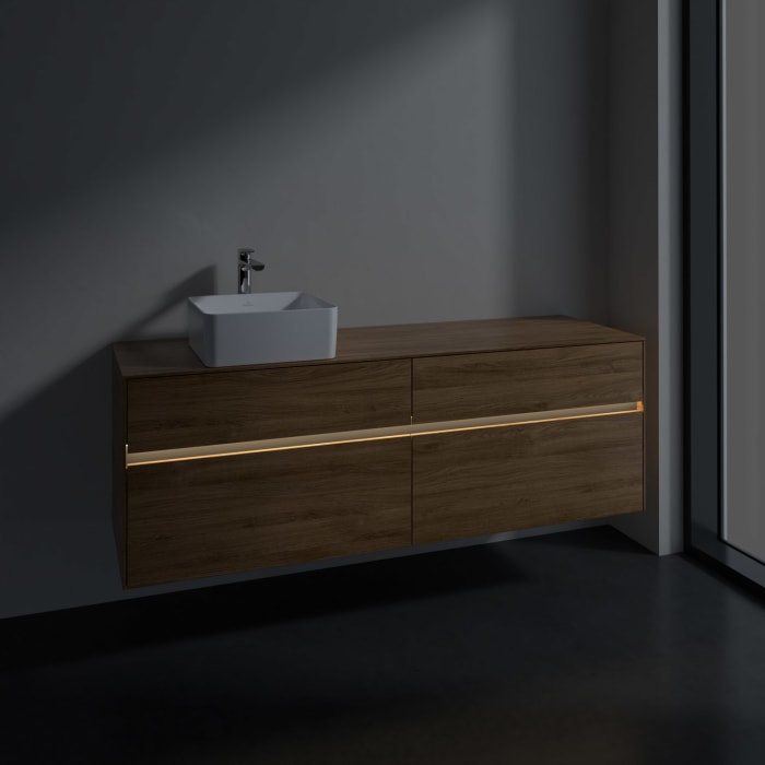 Villeroy & Boch Collaro Waschtischunterschrank 160 x 54,8 cm mit 4 Auszügen und LED Licht, für WT links