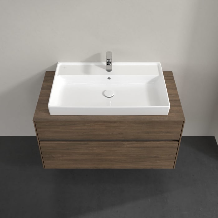 Villeroy & Boch Collaro Waschtischunterschrank 100 x 54,8 cm mit 2 Auszügen und LED Licht, für WT mittig