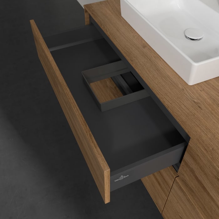 Villeroy & Boch Collaro Waschtischunterschrank 160 x 54,8 cm mit 4 Auszügen und LED Licht, für WT beidseitig