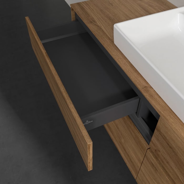 Villeroy & Boch Collaro Waschtischunterschrank 160 x 54,8 cm mit 4 Auszügen und LED Licht, für WT mittig