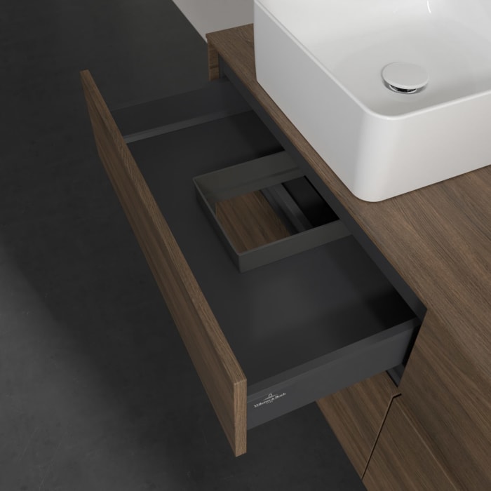 Villeroy & Boch Collaro Waschtischunterschrank 140 x 54,8 cm mit 4 Auszügen und LED Licht, für WT beidseitig