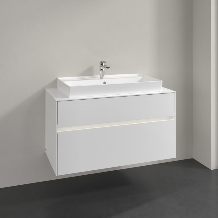 Villeroy & Boch Collaro Waschtischunterschrank 100 x 54,8 cm mit 2 Auszügen und LED Licht, für WT mittig