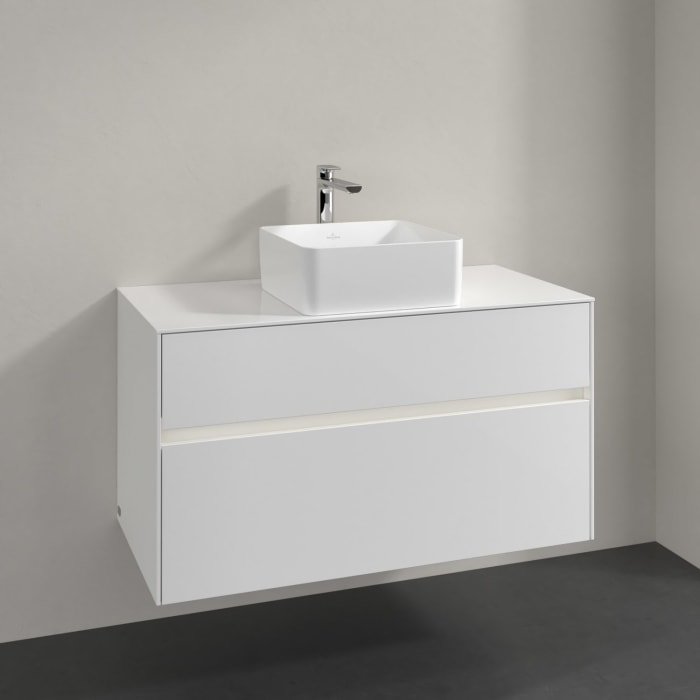 Villeroy & Boch Collaro Waschtischunterschrank 100 x 54,8 cm mit 2 Auszügen und LED Licht, für WT mittig