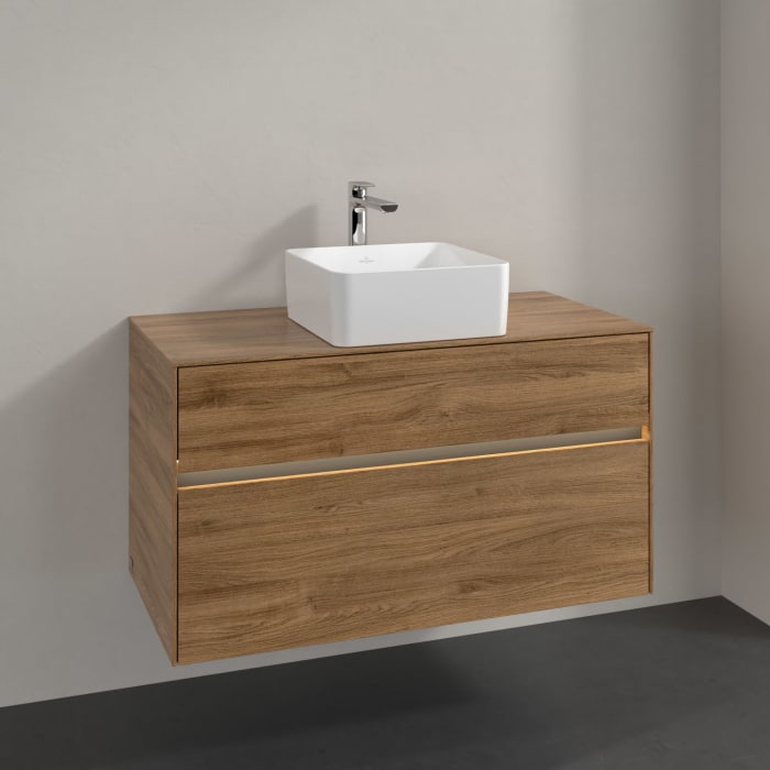 Villeroy & Boch Collaro Waschtischunterschrank 100 x 54,8 cm mit 2 Auszügen und LED Licht, für WT mittig