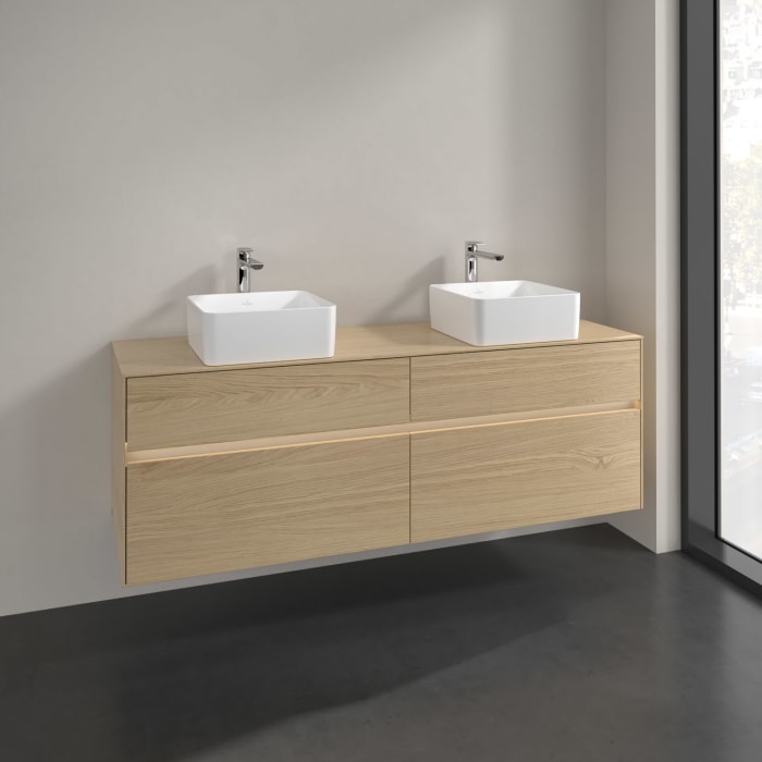 Villeroy & Boch Collaro Waschtischunterschrank 160 x 54,8 cm mit 4 Auszügen und LED Licht, für WT beidseitig