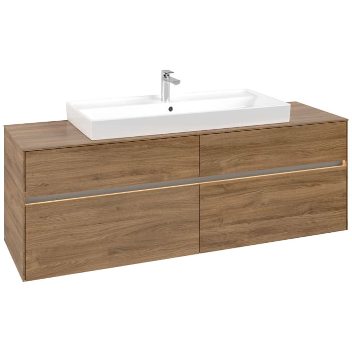 Villeroy & Boch Collaro Waschtischunterschrank 160 x 54,8 cm mit 4 Auszügen und LED Licht, für WT mittig