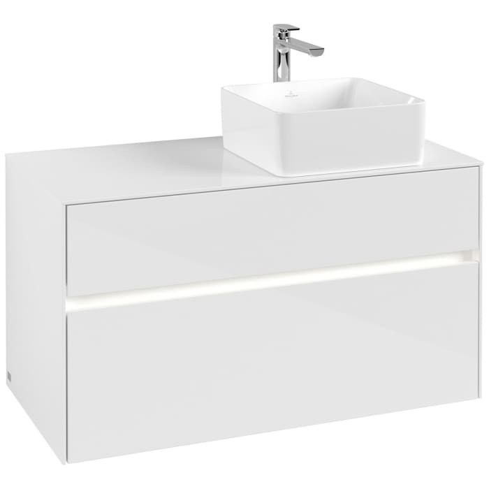 Villeroy & Boch Collaro Waschtischunterschrank 100 x 54,8 cm mit 2 Auszügen und LED Licht, für WT rechts