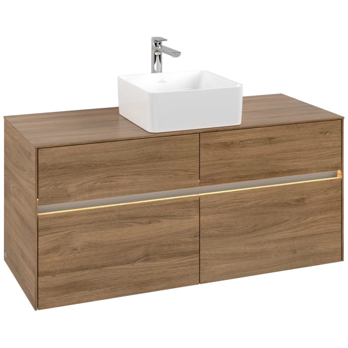 Villeroy & Boch Collaro Waschtischunterschrank 120 x 54,8 cm mit 4 Auszügen und LED Licht, für WT mittig