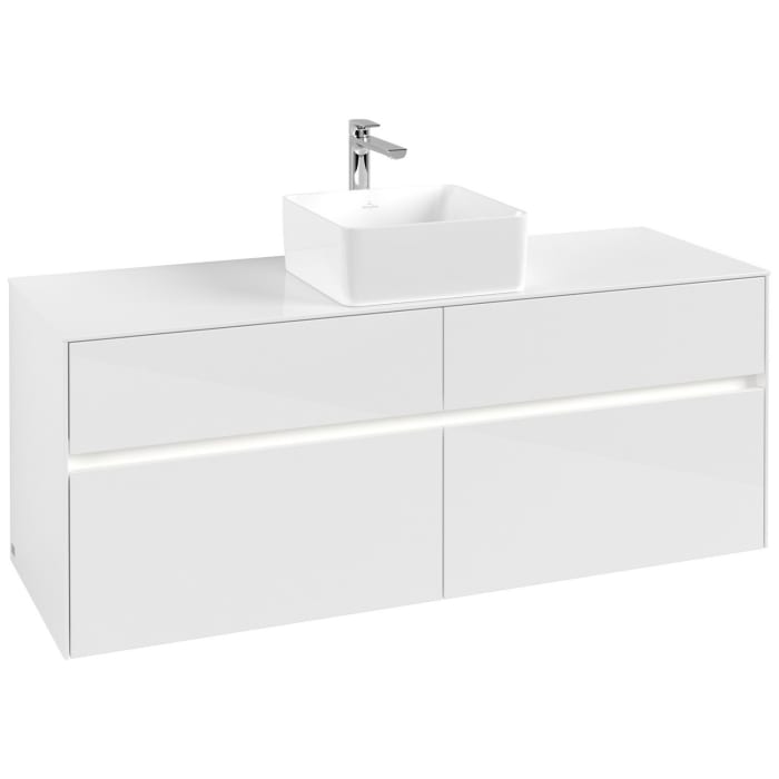 Villeroy & Boch Collaro Waschtischunterschrank 140 x 54,8 cm mit 4 Auszügen und LED Licht, für WT mittig