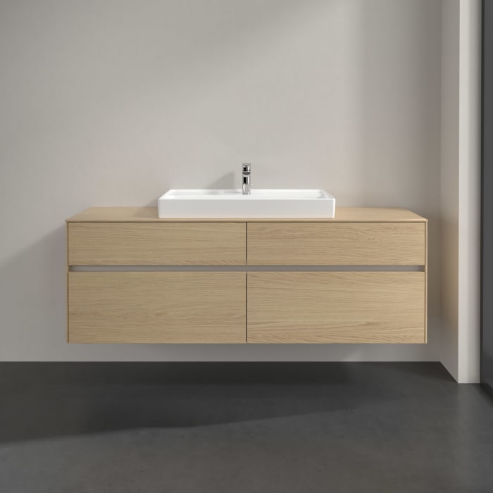 Villeroy & Boch Collaro Waschtischunterschrank 160 x 54,8 cm mit 4 Auszügen und LED Licht, für WT mittig