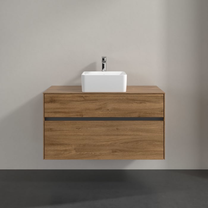 Villeroy & Boch Collaro Waschtischunterschrank 100 x 54,8 cm mit 2 Auszügen und LED Licht, für WT mittig