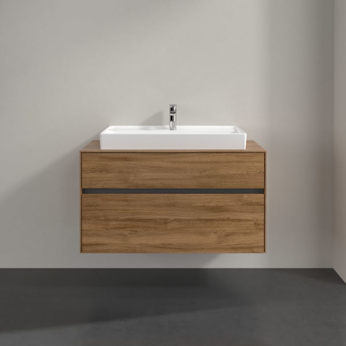 Villeroy & Boch Collaro Waschtischunterschrank 100 x 54,8 cm mit 2 Auszügen und LED Licht, für WT mittig