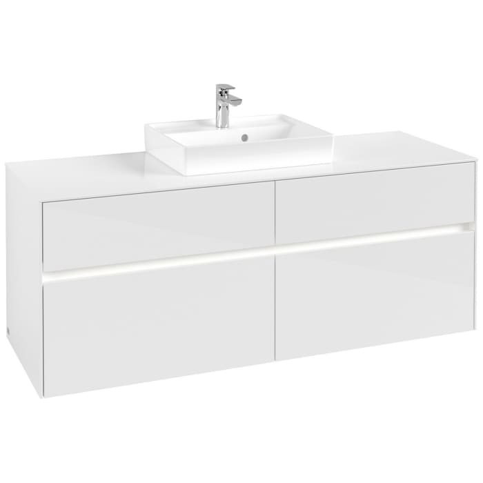 Villeroy & Boch Collaro Waschtischunterschrank 140 x 54,8 cm mit 4 Auszügen und LED Licht, für WT mittig