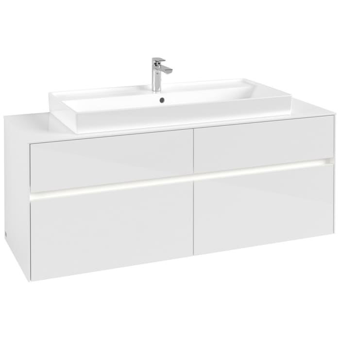 Villeroy & Boch Collaro Waschtischunterschrank 140 x 54,8 cm mit 4 Auszügen und LED Licht, für WT mittig
