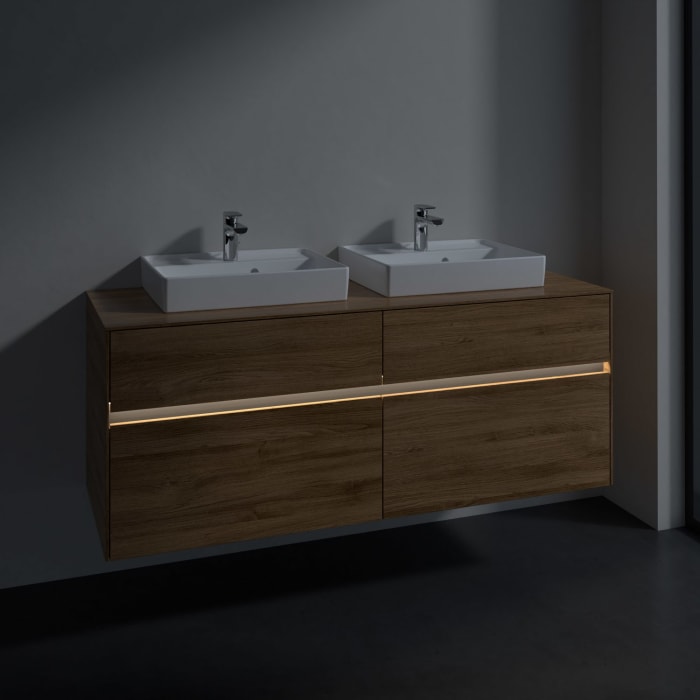 Villeroy & Boch Collaro Waschtischunterschrank 140 x 54,8 cm mit 4 Auszügen und LED Licht, für WT beidseitig