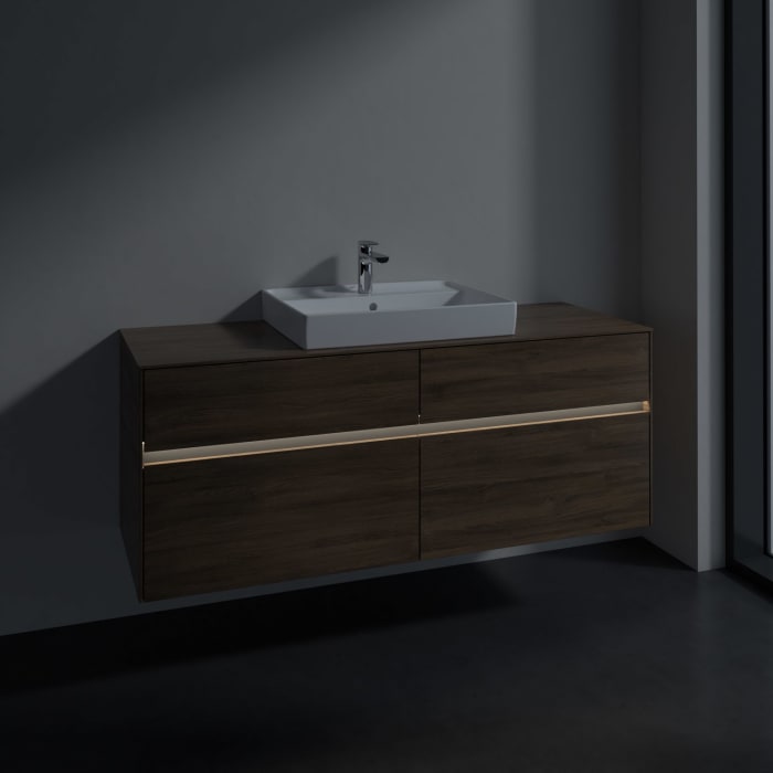 Villeroy & Boch Collaro Waschtischunterschrank 140 x 54,8 cm mit 4 Auszügen und LED Licht, für WT mittig