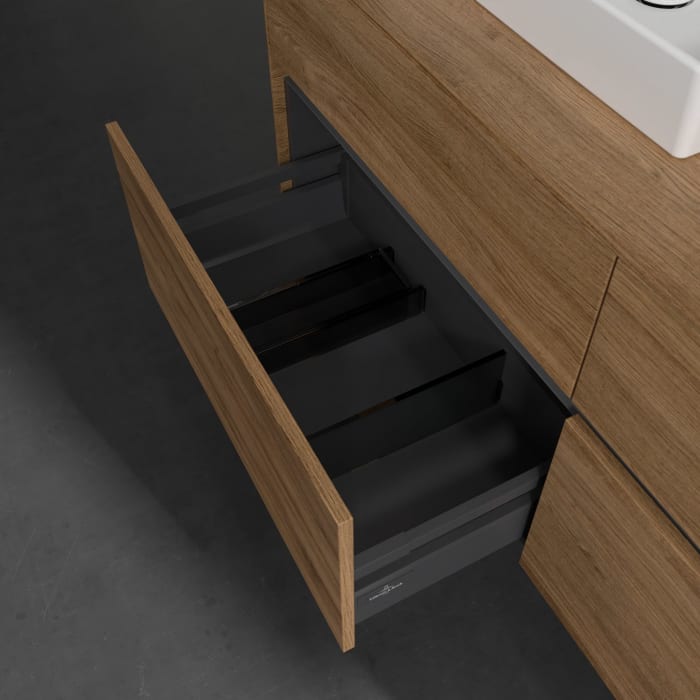 Villeroy & Boch Collaro Waschtischunterschrank 140 x 54,8 cm mit 4 Auszügen und LED Licht, für WT beidseitig