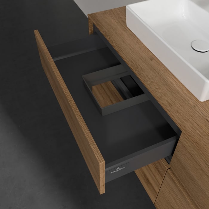 Villeroy & Boch Collaro Waschtischunterschrank 140 x 54,8 cm mit 4 Auszügen und LED Licht, für WT beidseitig