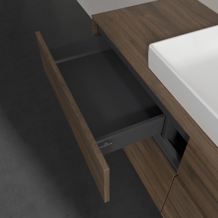 Villeroy & Boch Collaro Waschtischunterschrank 140 x 54,8 cm mit 4 Auszügen und LED Licht, für WT mittig