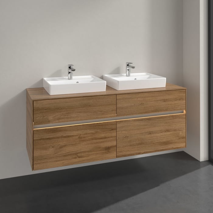 Villeroy & Boch Collaro Waschtischunterschrank 140 x 54,8 cm mit 4 Auszügen und LED Licht, für WT beidseitig