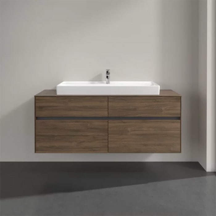 Villeroy & Boch Collaro Waschtischunterschrank 140 x 54,8 cm mit 4 Auszügen und LED Licht, für WT mittig