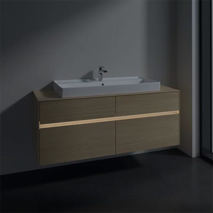 Villeroy & Boch Collaro Waschtischunterschrank 140 x 54,8 cm mit 4 Auszügen und LED Licht, für WT mittig