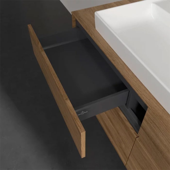 Villeroy & Boch Collaro Waschtischunterschrank 140 x 54,8 cm mit 4 Auszügen und LED Licht, für WT mittig