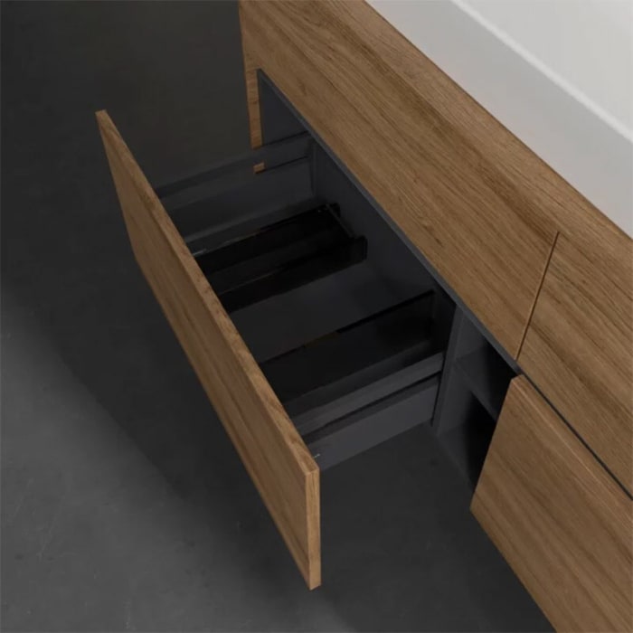 Villeroy & Boch Collaro Waschtischunterschrank 140 x 54,8 cm mit 4 Auszügen und LED Licht, für WT mittig