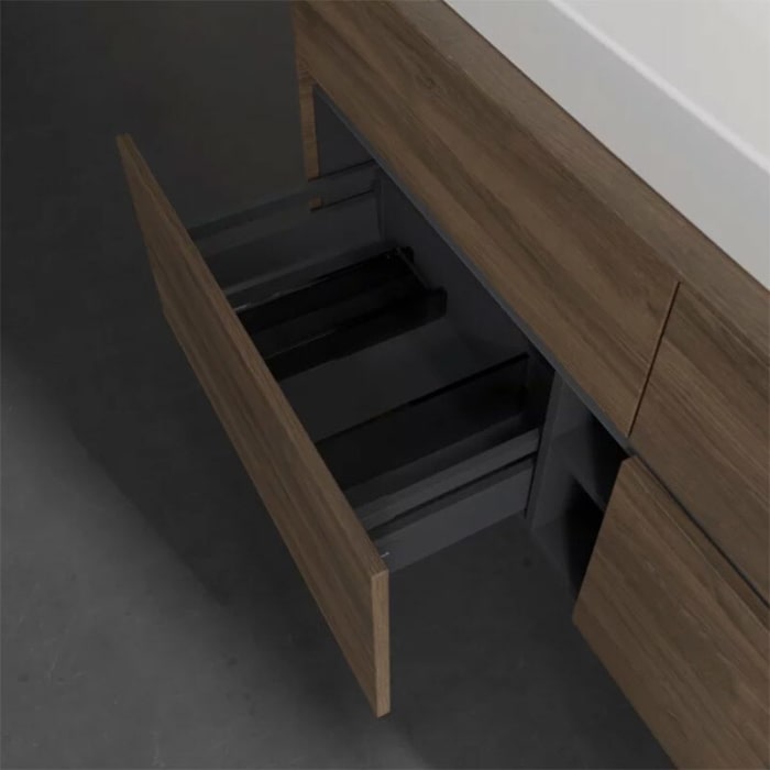 Villeroy & Boch Collaro Waschtischunterschrank 140 x 54,8 cm mit 4 Auszügen und LED Licht, für WT mittig