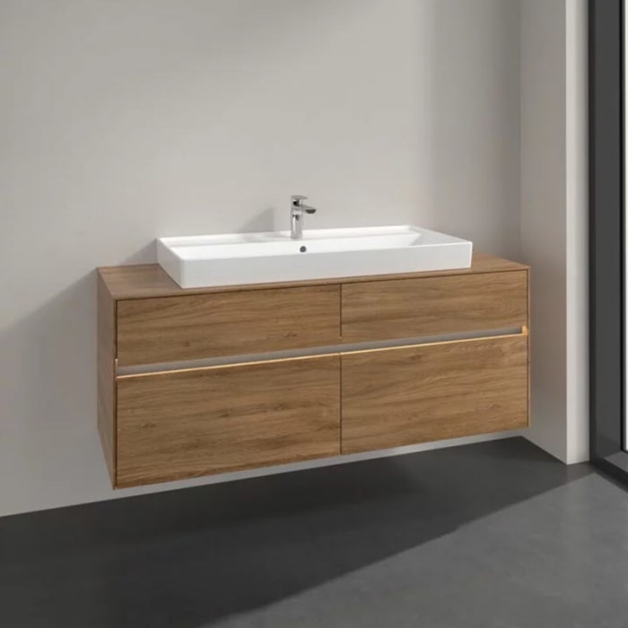 Villeroy & Boch Collaro Waschtischunterschrank 140 x 54,8 cm mit 4 Auszügen und LED Licht, für WT mittig