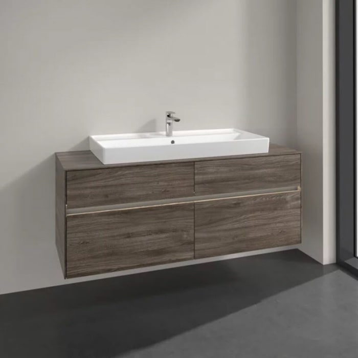 Villeroy & Boch Collaro Waschtischunterschrank 140 x 54,8 cm mit 4 Auszügen und LED Licht, für WT mittig