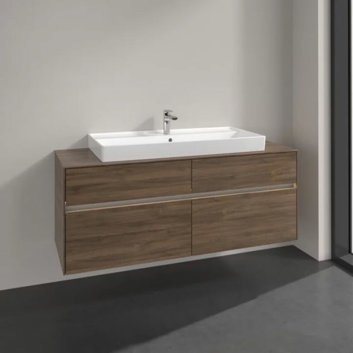 Villeroy & Boch Collaro Waschtischunterschrank 140 x 54,8 cm mit 4 Auszügen und LED Licht, für WT mittig