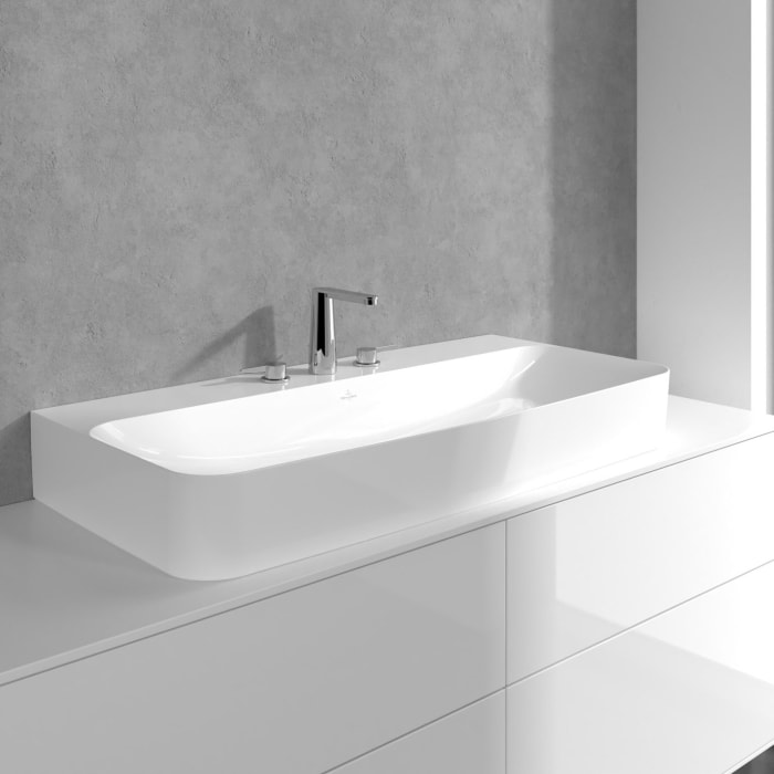 Villeroy & Boch Conum Dreiloch-Waschtischarmatur mit Zugstangen-Ablaufgarnitur